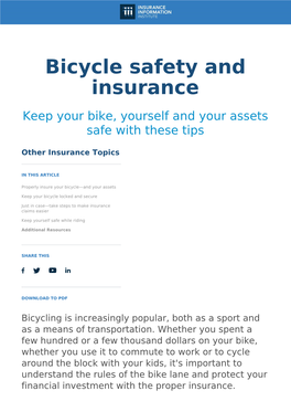 Bicycle Safety and Bicycle Safety and Insurance Insurance