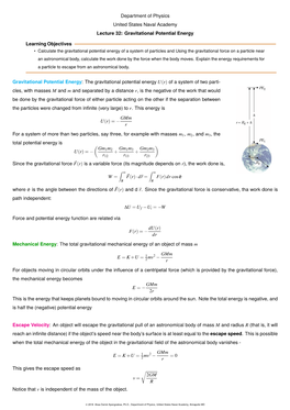 Department of Physics United States Naval Academy Lecture 32: Gravitational Potential Energy