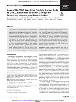 Loss of MAP3K7 Sensitizes Prostate Cancer Cells to CDK1/2 Inhibition and DNA Damage by Disrupting Homologous Recombination Satoshi Washino1, Leah C