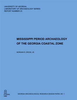 Mississippi Period Archaeology of the Georgia Coastal Zone