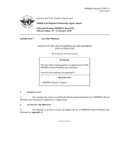 MIDRMA Board/15-WP/15 25/01/2018 International Civil Aviation Organization Middle East Regional Monitoring Agency Board Fifteent