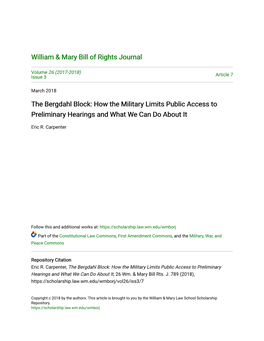 The Bergdahl Block: How the Military Limits Public Access to Preliminary Hearings and What We Can Do About It