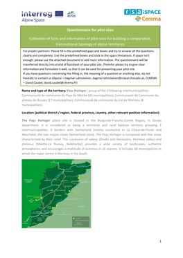 Questionnaire for Pilot Sites Collection of Facts And