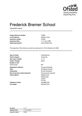 Frederick Bremer School Inspection Report