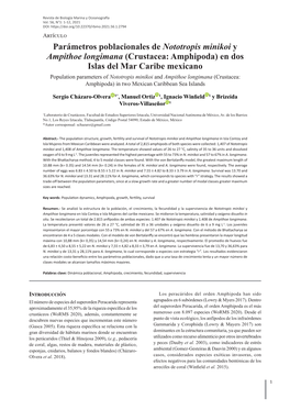 Population Parameters of Nototropis Minikoi and Ampithoe Longimana (Crustacea: Amphipoda) in Two Mexican Caribbean Sea Islands