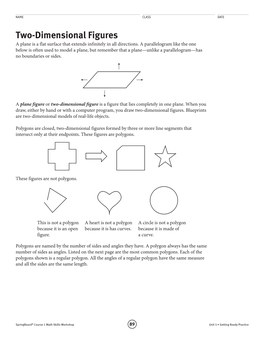 Two-Dimensional Figures a Plane Is a Flat Surface That Extends Infinitely in All Directions