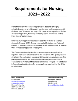 2020-2021 Nursing Admission Requirements | Elmhurst University
