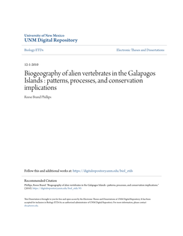 Biogeography of Alien Vertebrates in the Galapagos Islands : Patterns, Processes, and Conservation Implications Reese Brand Phillips