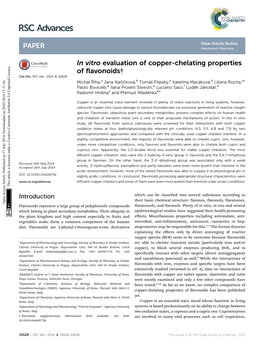 In Vitro Evaluation of Copper-Chelating Properties of Flavonoids