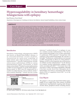 Hypercoagulability in Hereditary Hemorrhagic Telangiectasia With
