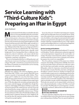 Service Learning with “Third-Culture Kids”: Preparing an Iftar in Egypt Janie Hubbard
