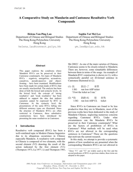 A Comparative Study on Mandarin and Cantonese Resultative Verb Compounds