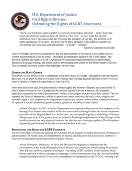 U.S. Department of Justice Civil Rights Division Defending the Rights of LGBT Americans