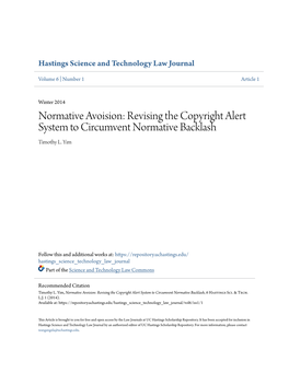 Normative Avoision: Revising the Copyright Alert System to Circumvent Normative Backlash Timothy L