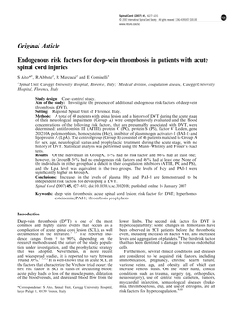 Original Article Endogenous Risk Factors for Deep-Vein Thrombosis in Patients with Acute Spinal Cord Injuries