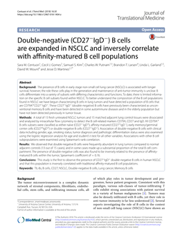 Double-Negative (CD27-Igd-) B Cells Are Expanded in NSCLC And