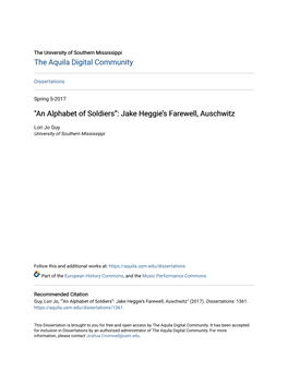 "An Alphabet of Soldiers”: Jake Heggie's Farewell, Auschwitz