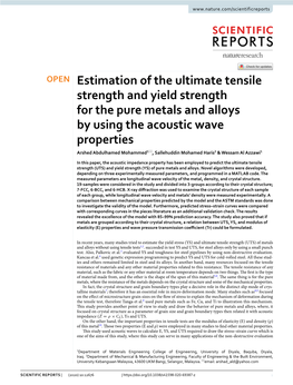 Estimation of the Ultimate Tensile Strength and Yield Strength for The
