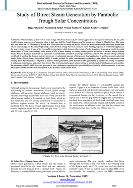 Study of Direct Steam Generation by Parabolic Trough Solar Concentrators