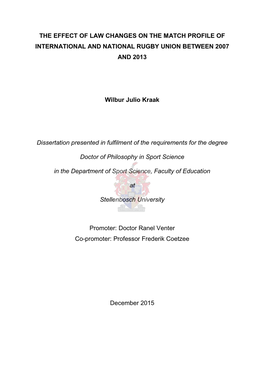 The Effect of Law Changes on the Match Profile of International and National Rugby Union Between 2007 and 2013