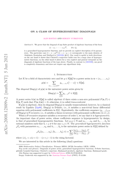 Arxiv:2008.12809V2 [Math.NT] 5 Jun 2021