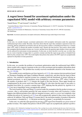 A Regret Lower Bound for Assortment Optimization Under the Capacitated MNL Model with Arbitrary Revenue Parameters Yannik Peeters1 and Arnoud V