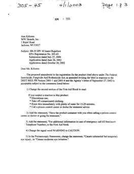 U.S. EPA, Pesticide Product Label, SB-20 SPF 30, 04/01/2003