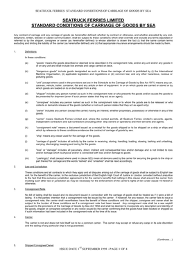 Seatruck Ferries Limited Standard Conditions of Carriage of Goods by Sea