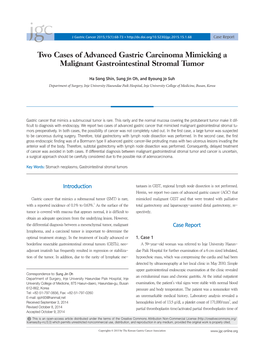 Two Cases of Advanced Gastric Carcinoma Mimicking a Malignant Gastrointestinal Stromal Tumor