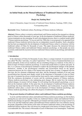 An Initial Study on the Mutual Influence of Traditional Chinese Culture and Psychology