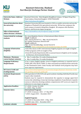 Kasetsart University, Thailand Fact Sheet for Exchange Partner Student