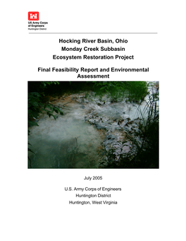 Hocking River Basin, Ohio Monday Creek Subbasin Ecosystem Restoration Project