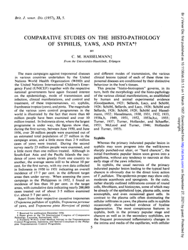 COMPARATIVE STUDIES on the HISTO-PATHOLOGY of SYPHILIS, YAWS, and PINTA*T by C