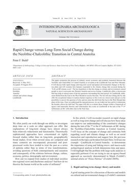 Rapid Change Versus Long-Term Social Change During the Neolithic-Chalcolithic Transition in Central Anatolia