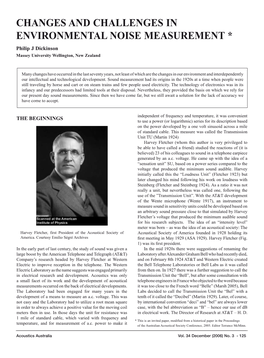 Changes and Challenges in Environmental Noise Measurement * Philip J Dickinson Massey University Wellington, New Zealand