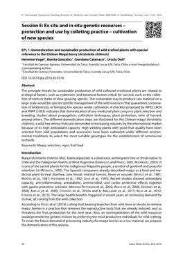 Session E: Ex Situ and in Situ Genetic Recourses – Protection and Use by Colleting Practice – Cultivation of New Species