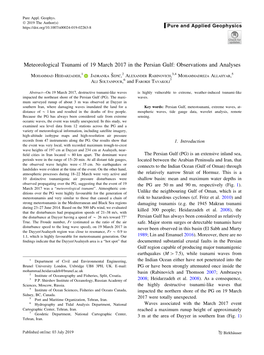 Meteorological Tsunami of 19 March 2017 in the Persian Gulf: Observations and Analyses