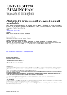 Aldebaran B's Temperate Past Uncovered in Planet Search Data Farr, Will M.; Pope, Benjamin J