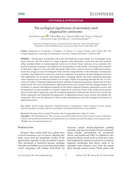 The Ecological Significance of Secondary Seed Dispersal By