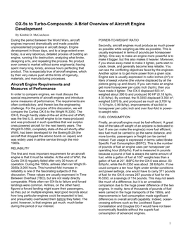 OX-5S to Turbo-Compounds: a Brief Overview of Aircraft Engine Development by Kimble D