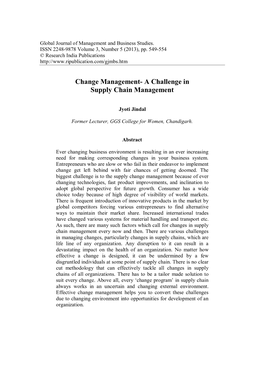 Change Management- a Challenge in Supply Chain Management