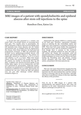 MRI Images of a Patient with Spondylodiscitis and Epidural Abscess After Stem Cell Injections to the Spine