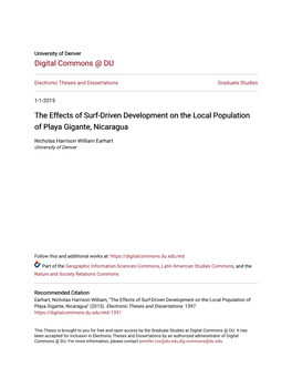 The Effects of Surf-Driven Development on the Local Population of Playa Gigante, Nicaragua