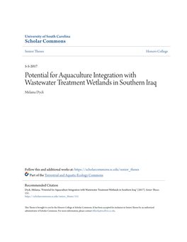 Potential for Aquaculture Integration with Wastewater Treatment Wetlands in Southern Iraq Melaina Dyck