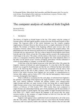 The Computer Analysis of Medieval Irish English