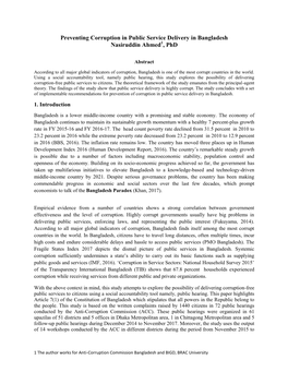 Preventing Corruption in Public Service Delivery in Bangladesh Nasiruddin Ahmed1, Phd