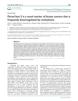 Paired Box 5 Is a Novel Marker of Breast Cancers That Is Frequently