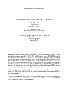 Nber Working Paper Series Consumption Inequality And