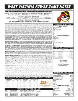 West Virginia Power Game Notes