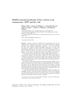 Skillful Seasonal Prediction of Key Carbon Cycle Components: NPP and ﬁre Risk